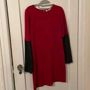 Derek lam dress in wool/polyamide with 100 percent lambskin sleeves